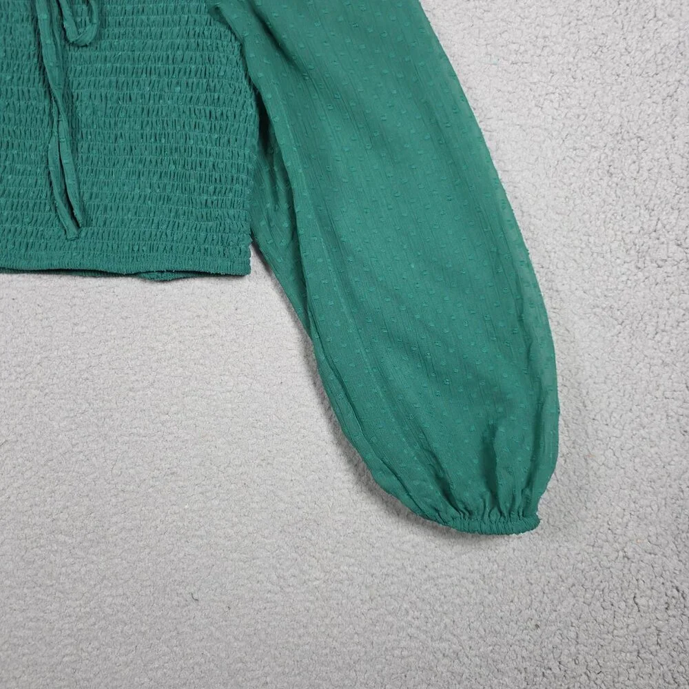 BOG Collective Top Womens Size Medium Pine green Smocked Cropped Blouse BOHO